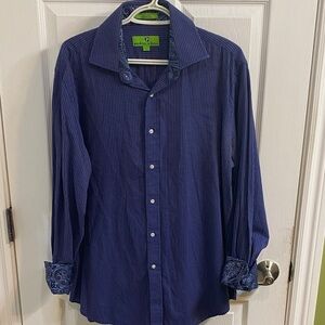 Bristol & Bull Blue Grey Paisley Flip Cuff Men’s Dress Shirt Size Large Office